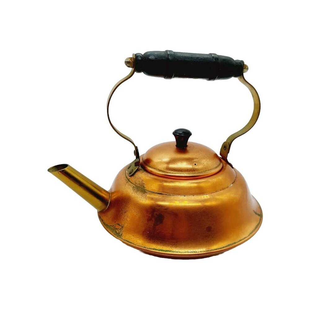Copper Tea Kettle Pot Wooden Handle READ